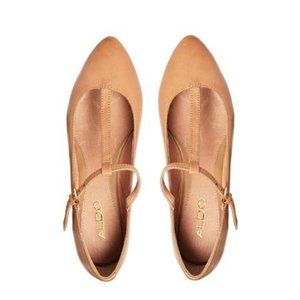 8 Aldo Leather flats T-Bar shoes tan